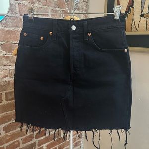 Levi’s High Waisted Black Denim Cut Off Mini Skirt